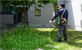庭の手入れや草刈りなど住まいの困りごとに対応する作業風景
